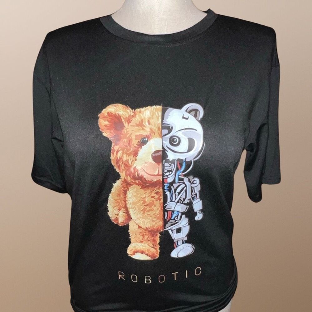 Unisex Black Robotic Bear Graphic T shirt Size M - Picture 3 of 3